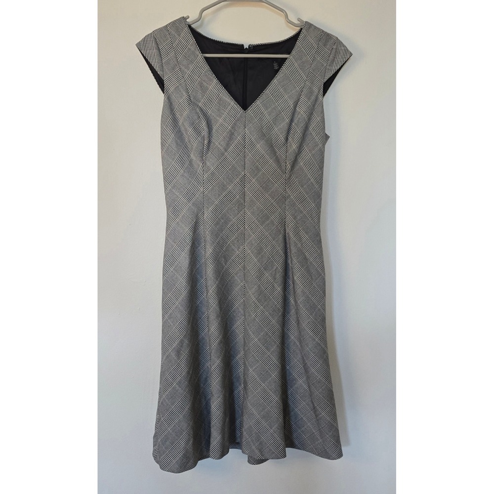 White House Black Market Dress Womens 4 Black White Houndstooth Plaid